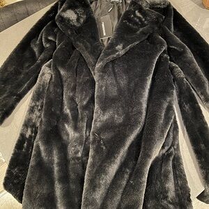 NWT PrettyLittleThing Black Faux Fur Coat